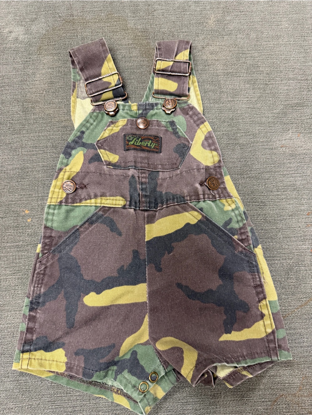 Vintage baby liberty Camo Shortall Overalls